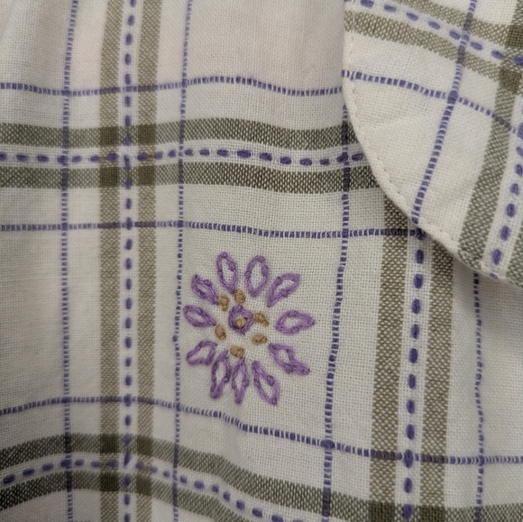 22W/24W Vintage 90s Plaid Embroidered Button-Up Shirt Boho Western Cottagecore - Picture 6 of 11